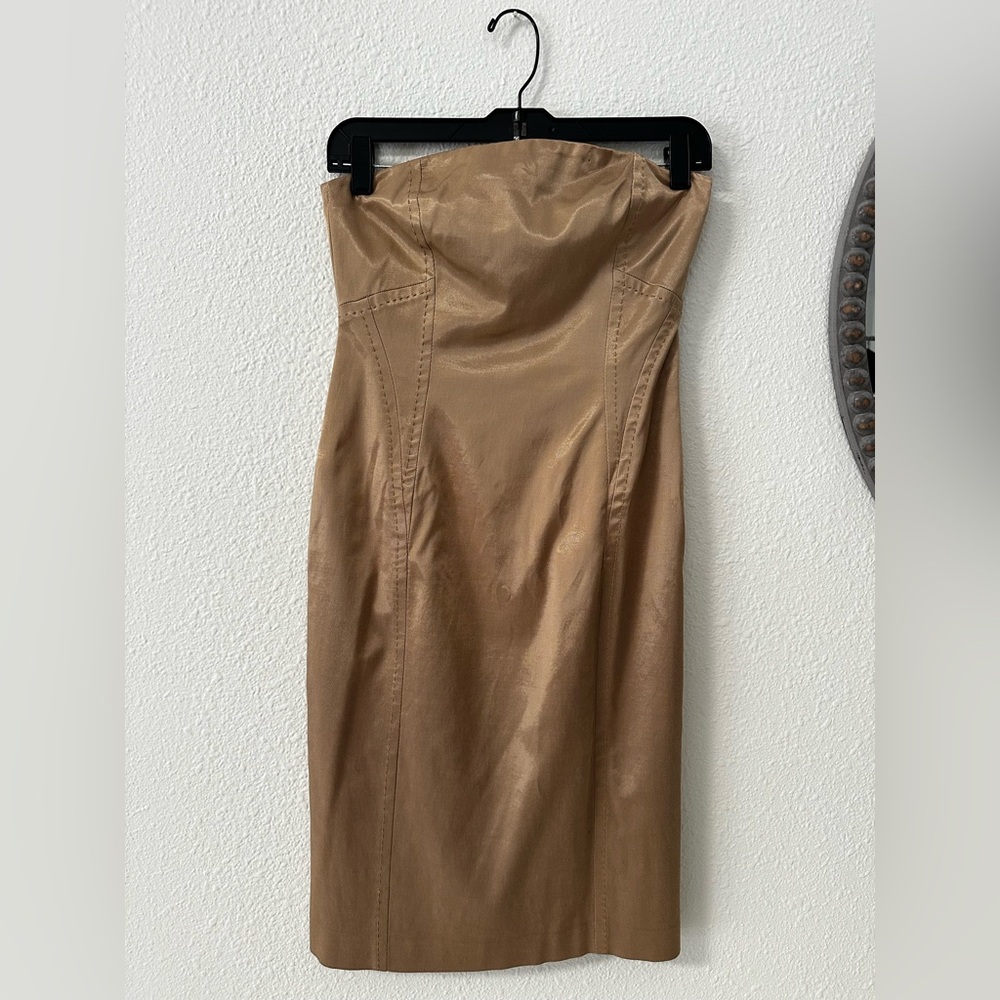 MNG Tan Gold Strapless Dress